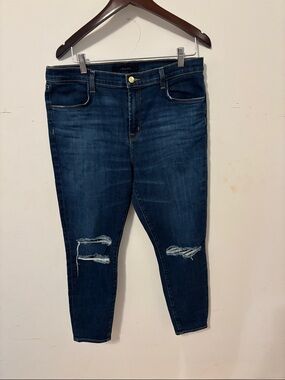 J Brand Dark Blue Skinny Jeans with Knee Rips